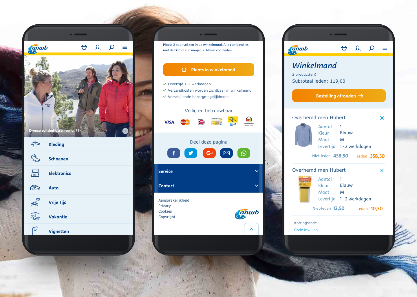 Mobiele schermen van de ANWB Webshop