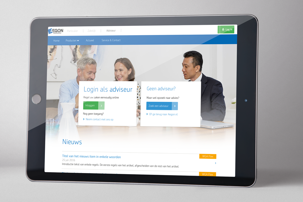 Het Aegon intermediairportaal op een iPad