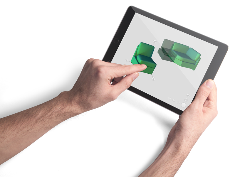 Een bank configureren in 3D op een tablet